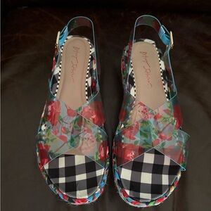 Betsey Johnson Red Floral Check Espadrilles